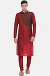 Buy_Mayank Modi - Men_Maroon Cotton Silk Color Block Kurta Set _at_Aza_Fashions