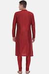 Shop_Mayank Modi - Men_Maroon Cotton Silk Color Block Kurta Set _at_Aza_Fashions