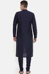 Shop_Mayank Modi - Men_Blue Cotton Silk Color Block Kurta Set _at_Aza_Fashions
