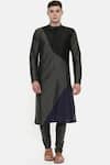 Buy_Mayank Modi - Men_Grey Cotton Silk Color Block Kurta Set _at_Aza_Fashions