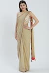 Buy_Arpan Vohra_Beige Georgette V-shaped Embellished Pre-draped Saree Set _at_Aza_Fashions