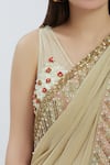 Buy_Arpan Vohra_Beige Georgette V-shaped Embellished Pre-draped Saree Set _Online_at_Aza_Fashions