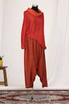 Shop_Mayank Anand Shraddha Nigam_Red Draped Pant _at_Aza_Fashions