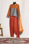 Buy_Mayank Anand Shraddha Nigam_Orange Mandarin Collar Draped Tunic _at_Aza_Fashions