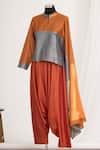 Mayank Anand Shraddha Nigam_Orange Mandarin Collar Draped Tunic _Online_at_Aza_Fashions