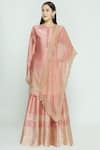 Aksh_Pink Chanderi Round Kurta Lehenga Set _Online_at_Aza_Fashions