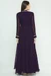 Shop_Aksh_Purple Organza, Georgette Band Collar Embroidered Anarkali Set_at_Aza_Fashions