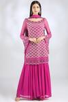 Buy_Malasa_Pink Georgette Boat Embellished Kurta Sharara Set_at_Aza_Fashions