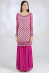 Buy_Malasa_Pink Georgette Boat Embellished Kurta Sharara Set_Online_at_Aza_Fashions