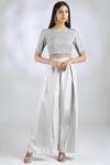 Buy_Malasa_Grey Georgette Round Embellished Top Pant Set_at_Aza_Fashions