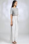 Malasa_Grey Georgette Round Embellished Top Pant Set_Online_at_Aza_Fashions