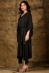Buy_Aariyana Couture_Black Modal Satin Leaf Neck Embellished Kaftan Dress_Online_at_Aza_Fashions