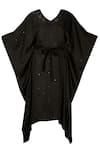 Shop_Aariyana Couture_Black Modal Satin Leaf Neck Embellished Kaftan Dress_Online_at_Aza_Fashions