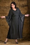 Buy_Aariyana Couture_Black Cotton Silk V Neck Embroidered Kaftan Dress _at_Aza_Fashions