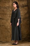 Buy_Aariyana Couture_Black Cotton Silk V Neck Embroidered Kaftan Dress _Online_at_Aza_Fashions