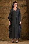 Shop_Aariyana Couture_Black Cotton Silk V Neck Embroidered Kaftan Dress _Online_at_Aza_Fashions