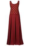 Buy_Aariyana Couture_Maroon Viscose Beads, Embroidery Round , Open Jacket And Pleated Pant Set_Online_at_Aza_Fashions