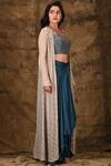Buy_Aariyana Couture_Blue Modal, Satin, Viscose Embroidery, Beads Sweetheart Neck, Draped Skirt Set_Online_at_Aza_Fashions