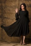 Buy_Aariyana Couture_Black Georgette Boat Asymmetric Dress _at_Aza_Fashions