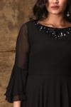 Aariyana Couture_Black Georgette Boat Asymmetric Dress _at_Aza_Fashions