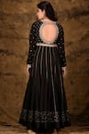 Shop_Aariyana Couture_Black Muslin Round Embroidered Anarkali Set _at_Aza_Fashions