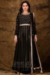 Shop_Aariyana Couture_Black Muslin Round Embroidered Anarkali Set _Online_at_Aza_Fashions