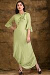 Buy_Aariyana Couture_Green Viscose Georgette Round Draped Asymmetric Tunic _at_Aza_Fashions