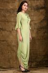 Aariyana Couture_Green Viscose Georgette Round Draped Asymmetric Tunic _Online_at_Aza_Fashions