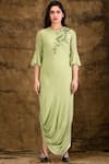 Shop_Aariyana Couture_Green Viscose Georgette Round Draped Asymmetric Tunic _Online_at_Aza_Fashions