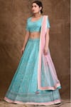 Buy_Aariyana Couture_Blue Dupion Leaf Neck Embroidered Bridal Lehenga Set _Online_at_Aza_Fashions