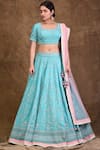 Shop_Aariyana Couture_Blue Dupion Leaf Neck Embroidered Bridal Lehenga Set _Online_at_Aza_Fashions