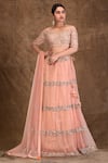 Buy_Aariyana Couture_Pink Silk, Net Sequins, Tassels One Shoulder Embellished Lehenga Set_at_Aza_Fashions