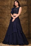 Buy_Aariyana Couture_Blue Dupion Round Ruffled Lehenga Set _at_Aza_Fashions