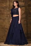 Ariyana Couture_Blue Dupion Round Ruffled Lehenga Set For Women_Online_at_Aza_Fashions