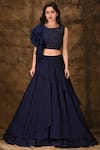 Shop_Ariyana Couture_Blue Dupion Round Ruffled Lehenga Set For Women_Online_at_Aza_Fashions