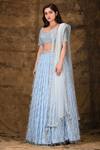 Aariyana Couture_Blue Georgette Leaf Neck Pleated Lehenga Set _Online_at_Aza_Fashions