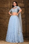 Buy_Aariyana Couture_Blue Georgette Leaf Neck Pleated Lehenga Set _Online_at_Aza_Fashions