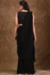 Shop_Aariyana Couture_Black Blouse Dupion Boat Embellished Pre-draped Saree _at_Aza_Fashions