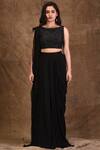 Shop_Aariyana Couture_Black Blouse Dupion Boat Embellished Pre-draped Saree _Online_at_Aza_Fashions