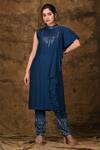 Buy_Aariyana Couture_Blue Kurta Moss Crepepant Bamber Silk Round Embroidered With Pants _at_Aza_Fashions
