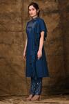 Aariyana Couture_Blue Kurta Moss Crepepant Bamber Silk Round Embroidered With Pants _Online_at_Aza_Fashions