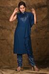 Buy_Aariyana Couture_Blue Kurta Moss Crepepant Bamber Silk Round Embroidered With Pants _Online_at_Aza_Fashions
