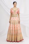 Buy_Aariyana Couture_Peach Dupion Diamond Neck Embroidered Bridal Lehenga Set _Online_at_Aza_Fashions