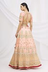 Shop_Aariyana Couture_Peach Dupion Diamond Neck Embroidered Bridal Lehenga Set _at_Aza_Fashions