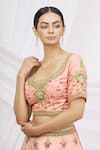 Aariyana Couture_Peach Dupion Diamond Neck Embroidered Bridal Lehenga Set _at_Aza_Fashions