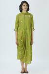Jajobaa Green Banarasi Silk Draped Dress Online at Aza Fashions Jajobaa_Green Banarasi Silk Draped Dress_Online_at_Aza_Fashions