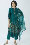 I am Design_Green Linen Embroidered Kurta Set_Online_at_Aza_Fashions