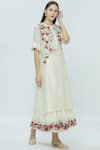 Buy_Prama By Pratima Pandey_White Cotton, Silk Chanderi Kurta, Slip Round Embroidered_at_Aza_Fashions