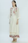Prama By Pratima Pandey_White Cotton, Silk Chanderi Kurta, Slip Round Embroidered_Online_at_Aza_Fashions