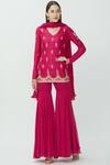 Buy_Radhika Airi_Pink Raw Silk Embroidered Kurta Sharara Set_at_Aza_Fashions